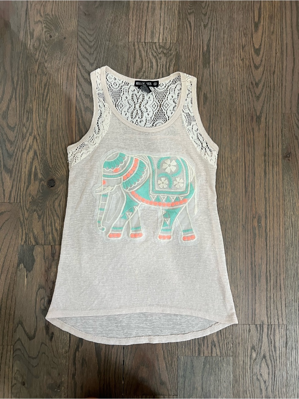 Miss Chievous Cream Tank with Mint & Coral Elephant Graphic